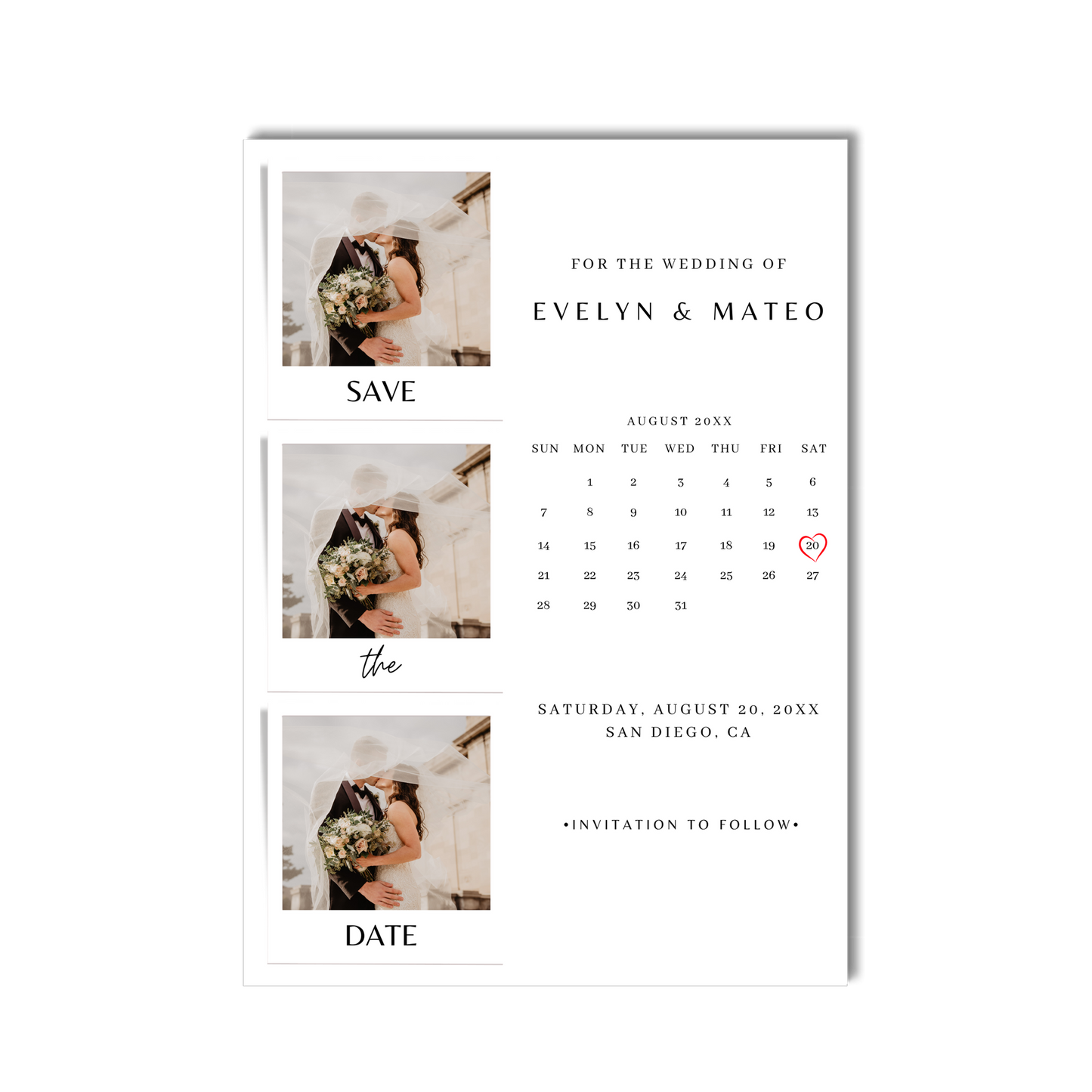 Save The Date Template with Photo | Calendar Save The Date Template | Save Our Date Card | Wedding Editable Template | Unique Save The Date