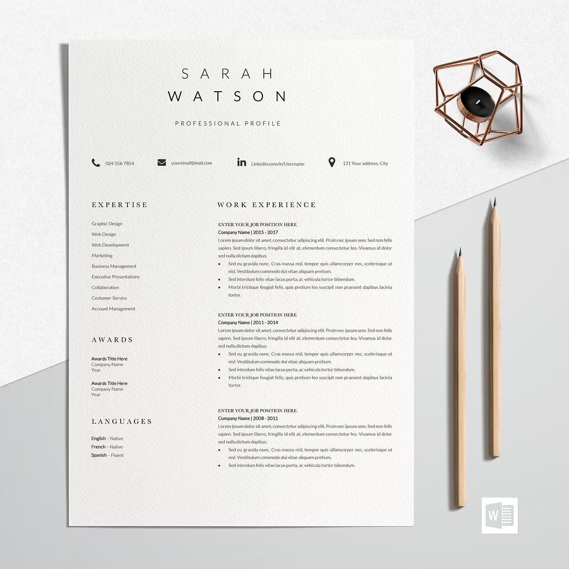 Creative Resume Design Professional - Sarah Watson