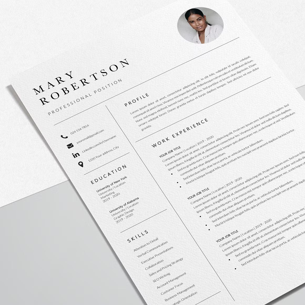 CV Resume Template - Mary Robertson