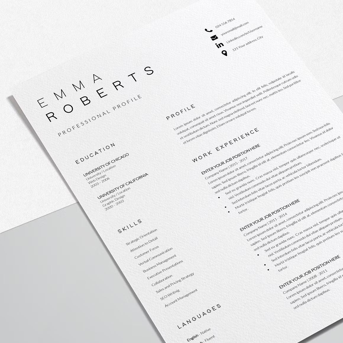 Resume CV Template - Emma Roberts