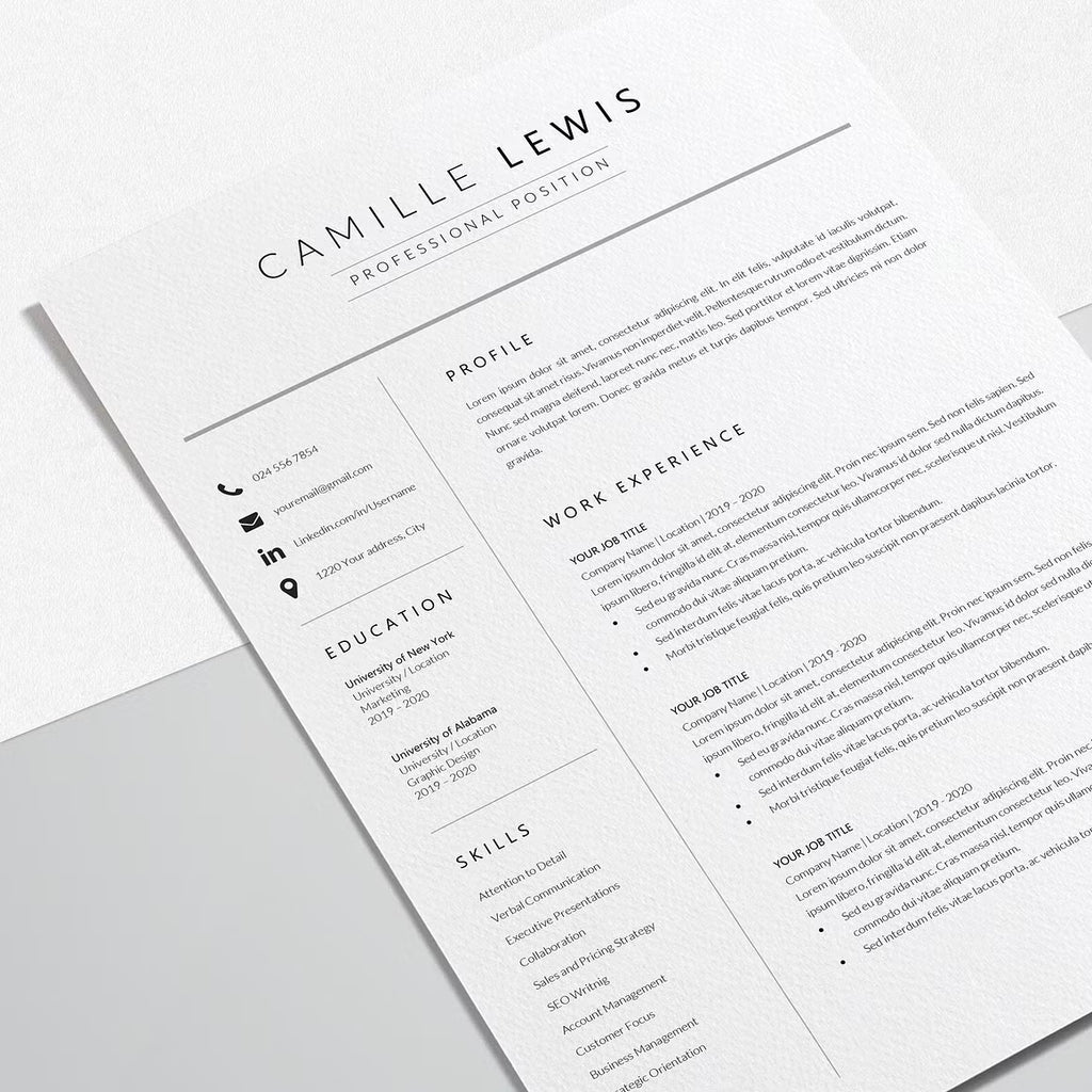 Professional Resume Design Template - Camille Lewis