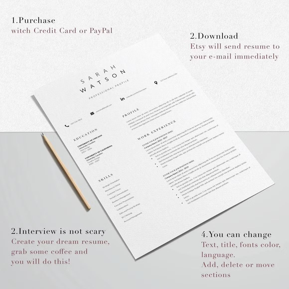 Creative Resume Design Professional - Sarah Watson