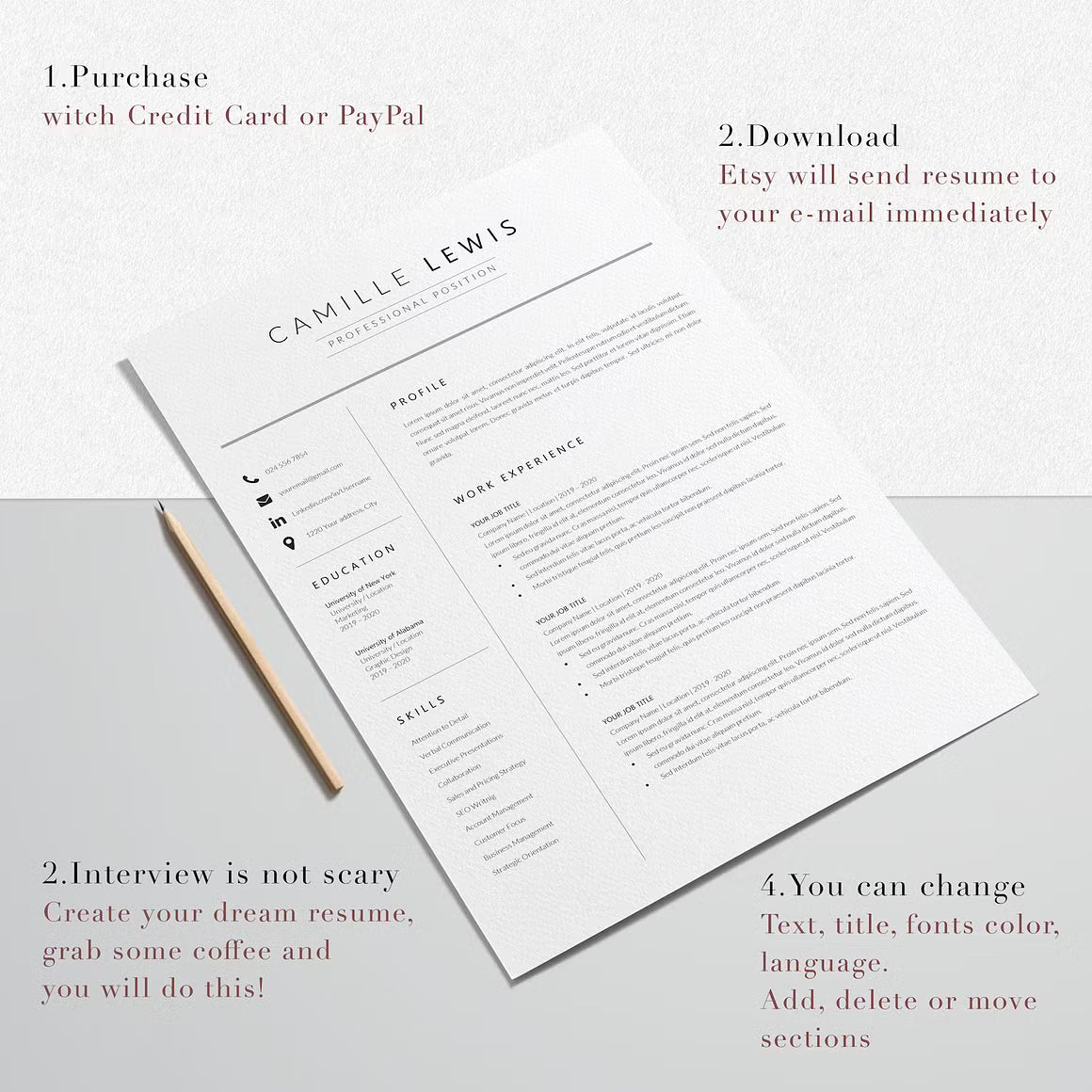 Professional Resume Design Template - Camille Lewis