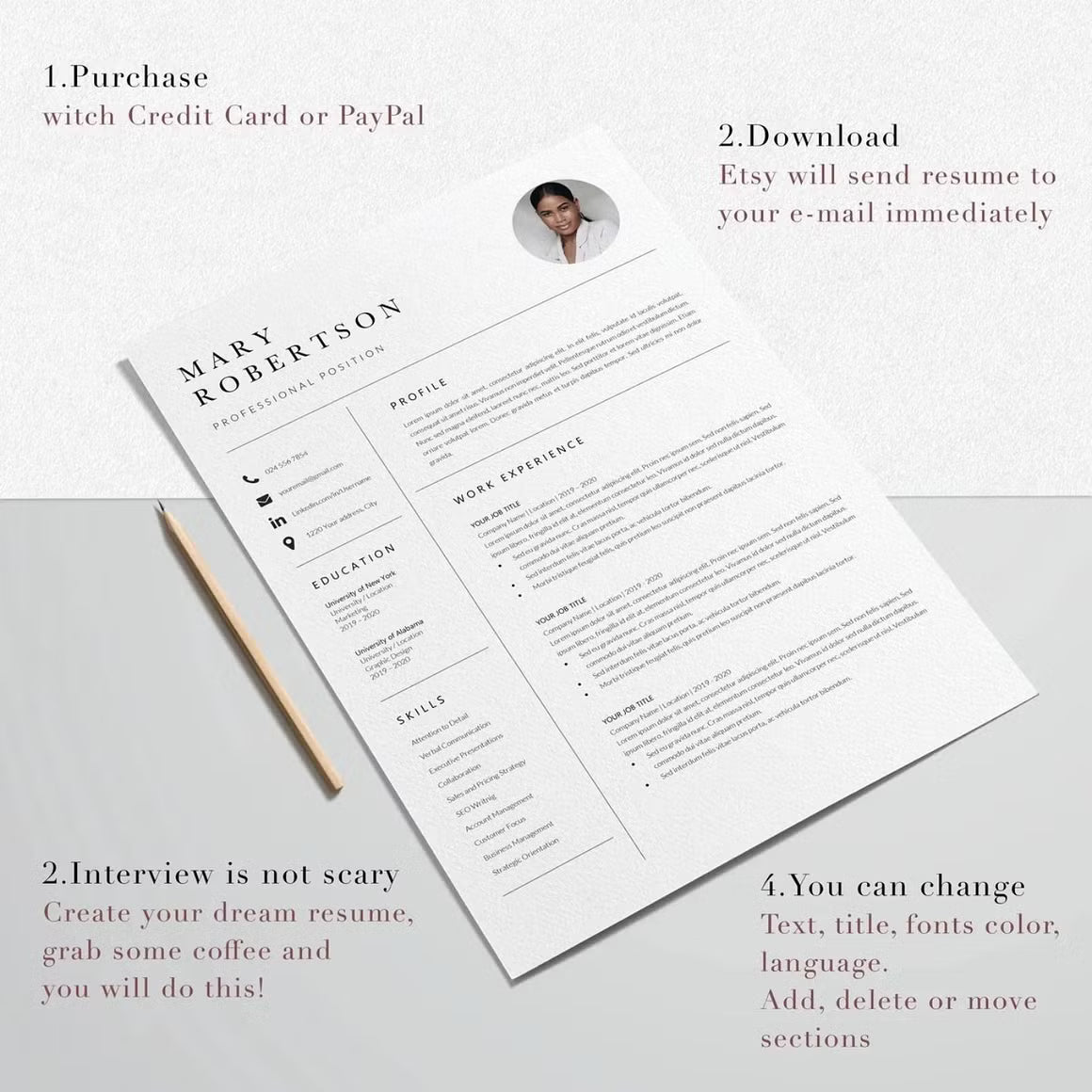 CV Resume Template - Mary Robertson